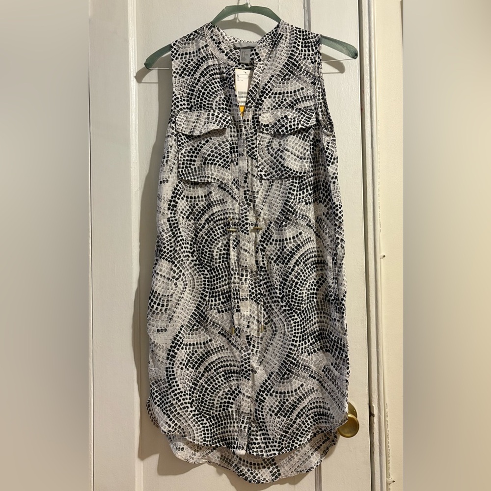 H&M Black & White Geometric Print Sleeveless Shirt Dress – NWT – Size 4